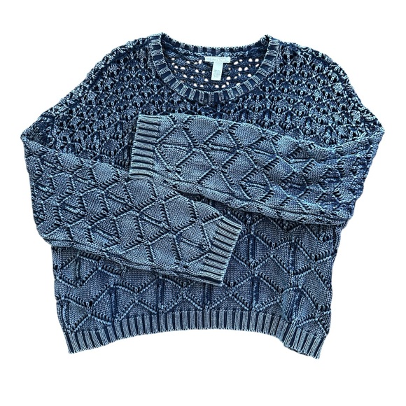 Full Tilt blue Crew Neck Sweater with Chunky Knit - Picture 1 of 4